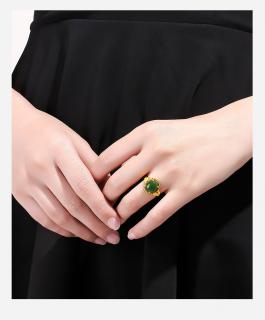 周六福珠宝 四爪车花和田玉戒指女款 足金碧玉金